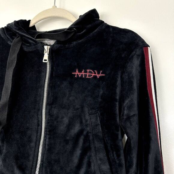 Manière De‎ Voir Black Velour Zip Hoodie Jacket Size 6 MDV Tracksuit Cropped Y2K - Picture 8 of 13